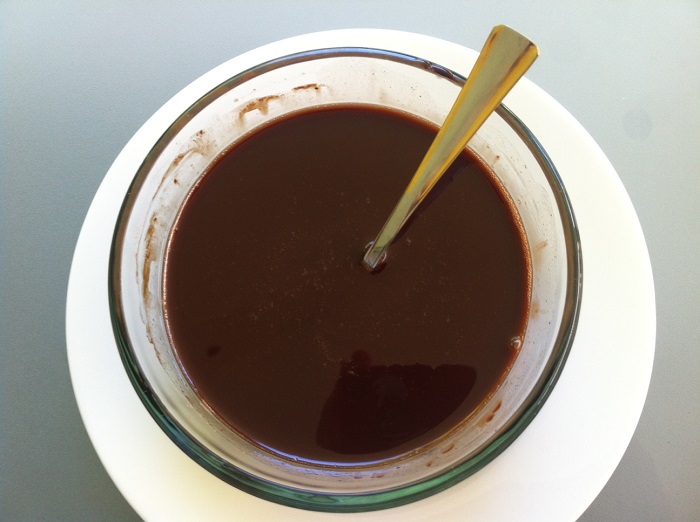 Melted cacao butter, coconut oil and raw cacao powder